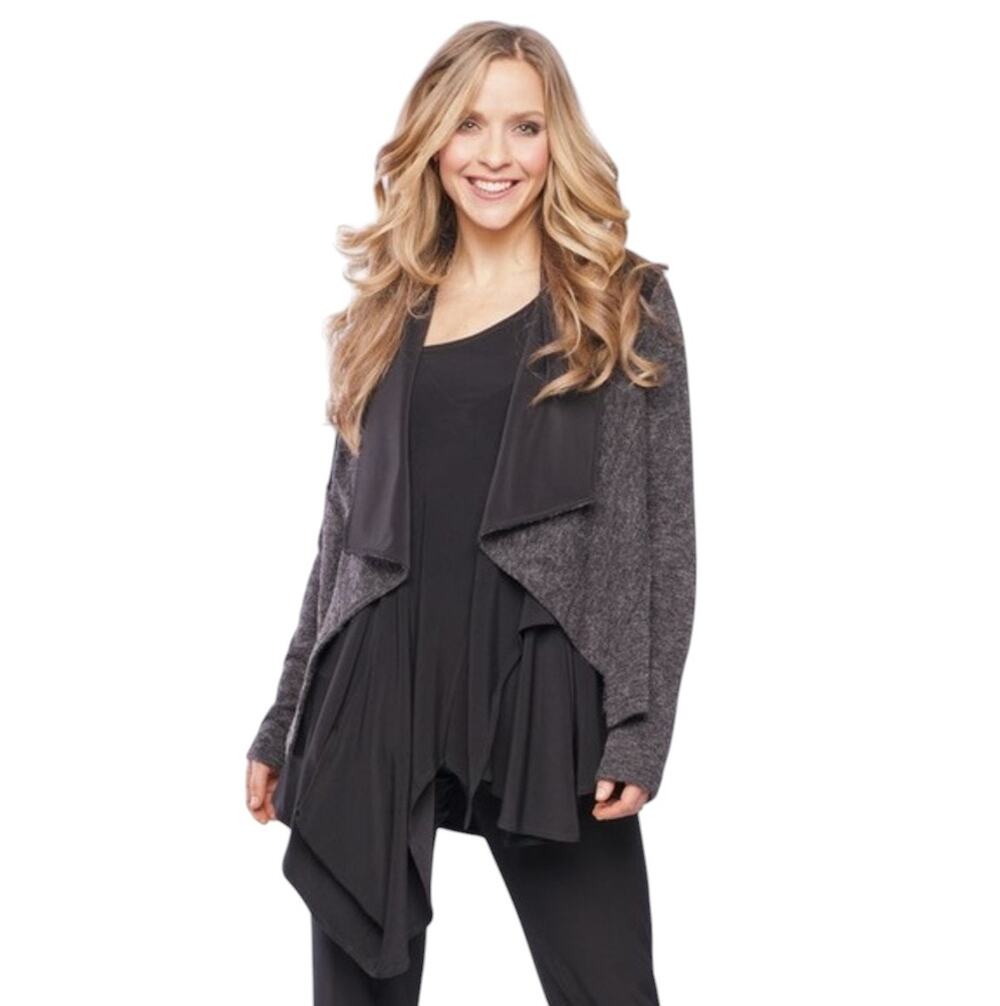 Sympli Gray Drape Front Shawl Collar Acrylic Cardigan Sweater